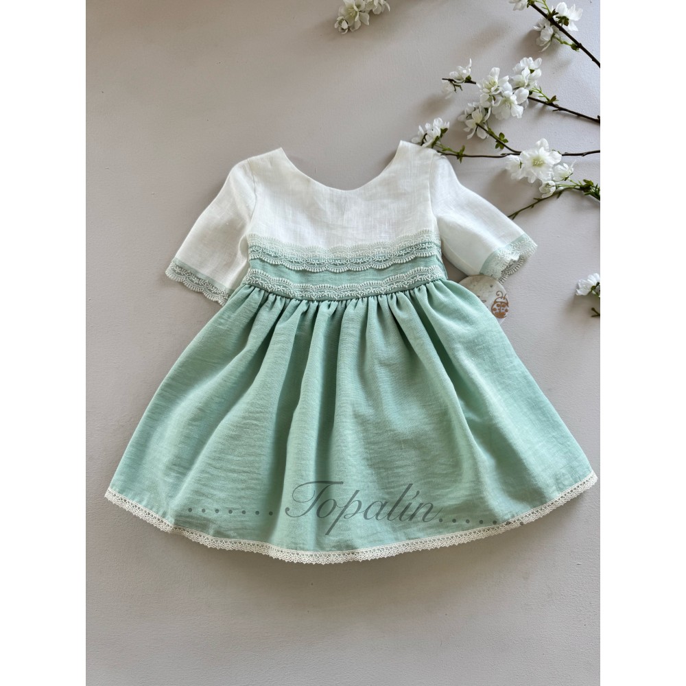 De 2 a 8 años vestido ceremonia Capuletos menta pastel  manga al codoLilus